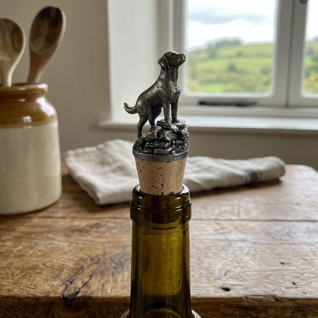 Labrador Gundog Hand Cast English Pewter Wine Stopper