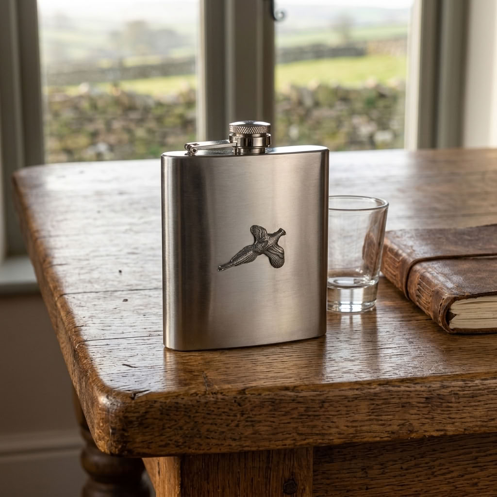 Pheasant Hip Flask 6oz Stainless Steel or Matte Black