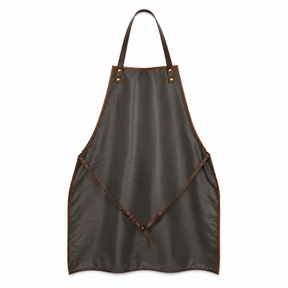 The back of a brown gunsmith's apron with matching brown leather straps and trim, shown flat against a solid white background.