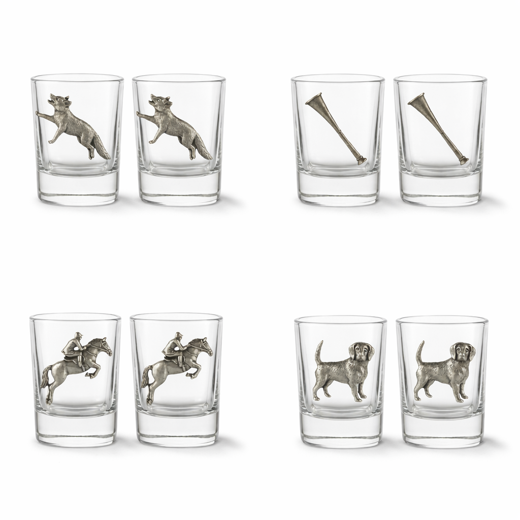 Fox Hunting Design Pair of 50ml Spirit Shot Glasses