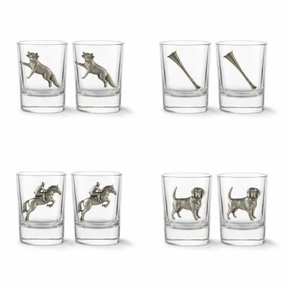 Fox Hunting Design Pair of 50ml Spirit Shot Glasses