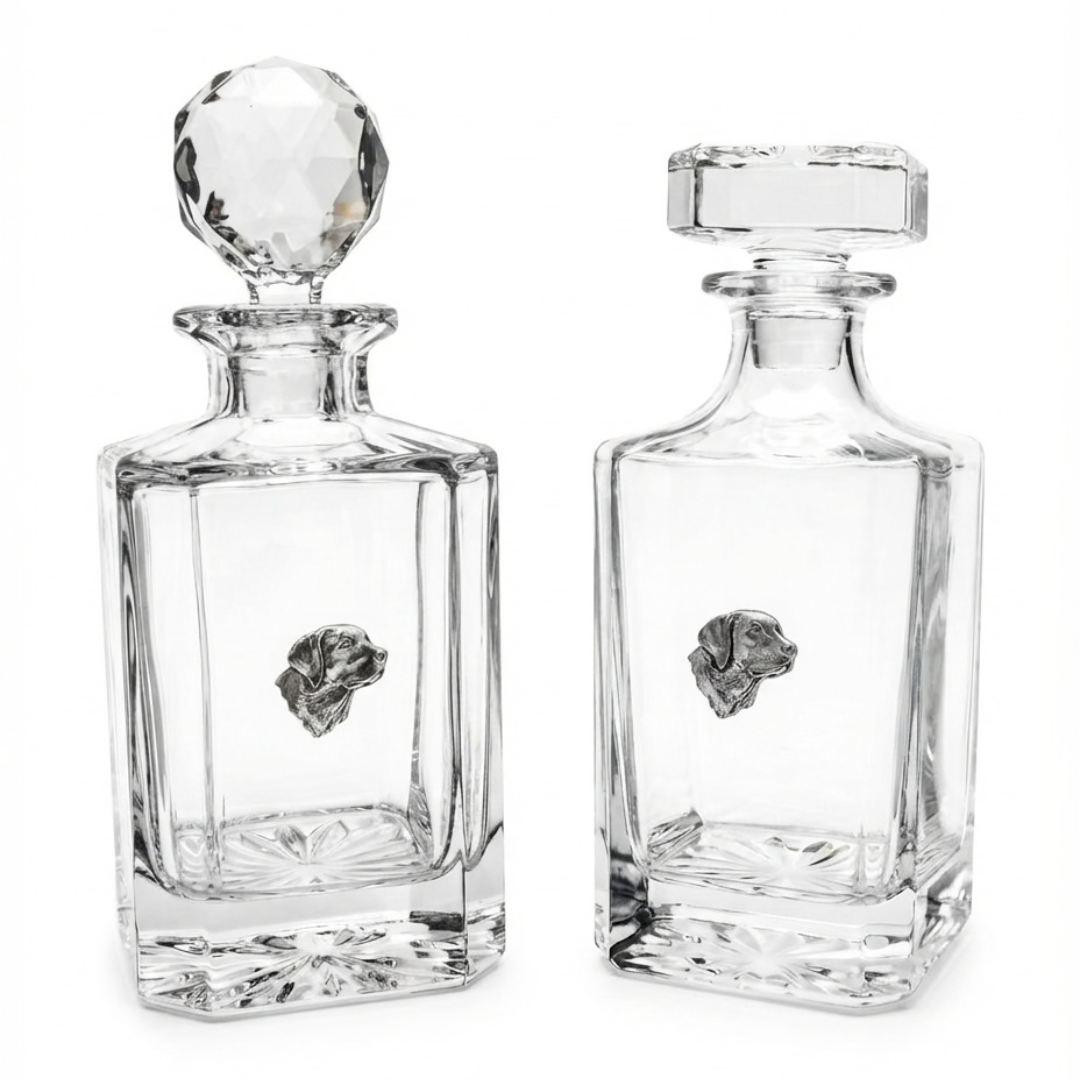 Labrador glass decanter on a white background