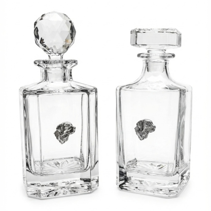 Labrador glass decanter on a white background