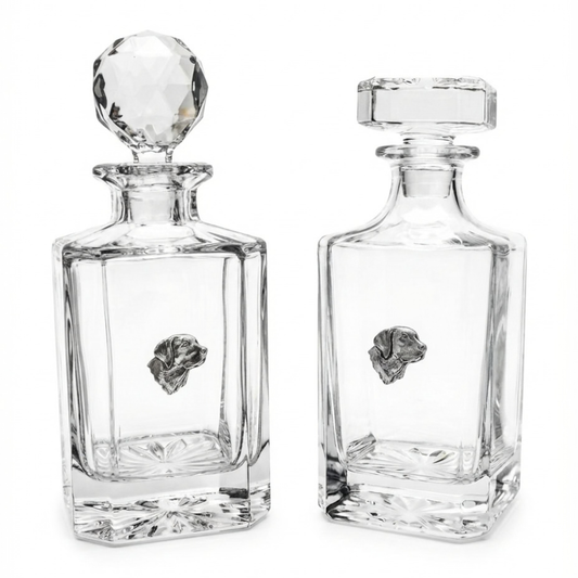 Labrador glass decanter on a white background