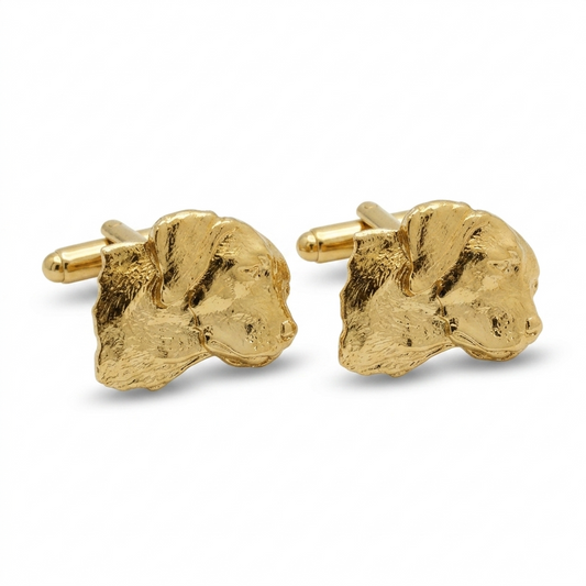 Gold Plated Labrador head cufflinks on plain white background