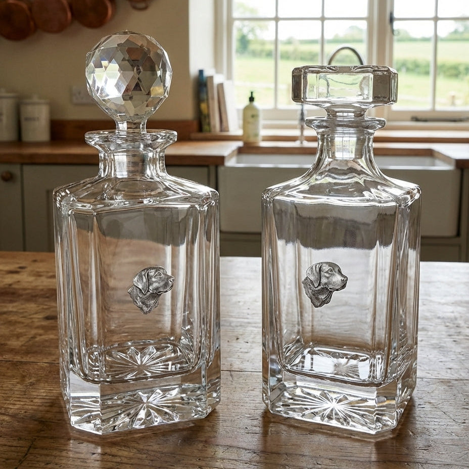 Labrador decanters in a country kitchen