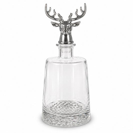 12 Pointed Stag Round Glass Decanter With Chrome Stopper