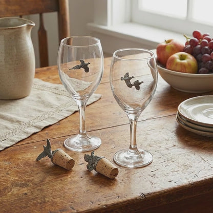 Pheasant or Partridge Wine Glass & Wine Stopper Set