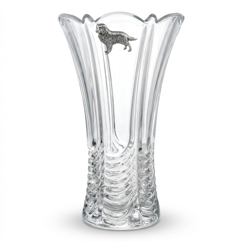 Golden Retriever Cut Crystal Vase