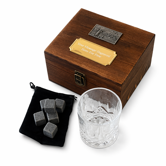 Shooting Scene Tumbler and Whiskey Stone Set In Wooden Gift Box