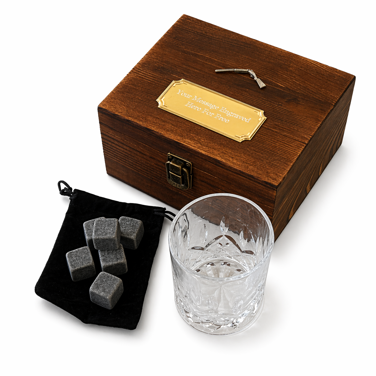 Open Shotgun Tumbler and Whiskey Stone Set In Wooden Gift Box