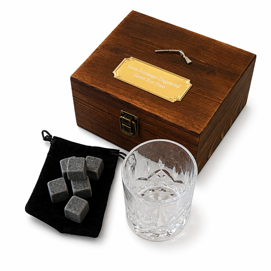 Open Shotgun Tumbler and Whiskey Stone Set In Wooden Gift Box