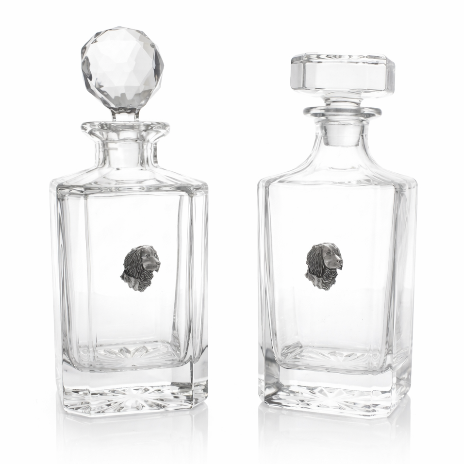spaniel head decanters on a white background