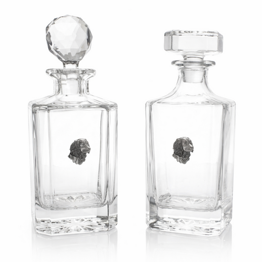 spaniel head decanters on a white background