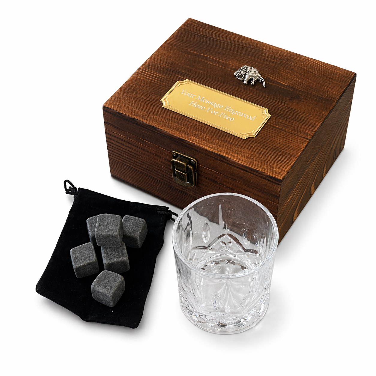 Spaniel & Pheasant Tumbler and Whiskey Stone Set In Personalised Wooden Gift Box