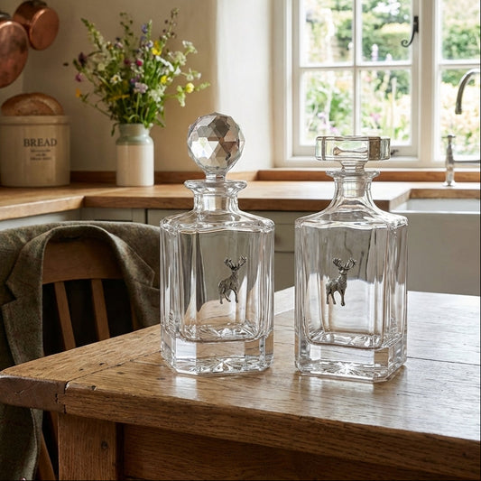 Stag decanters in a country kitchen