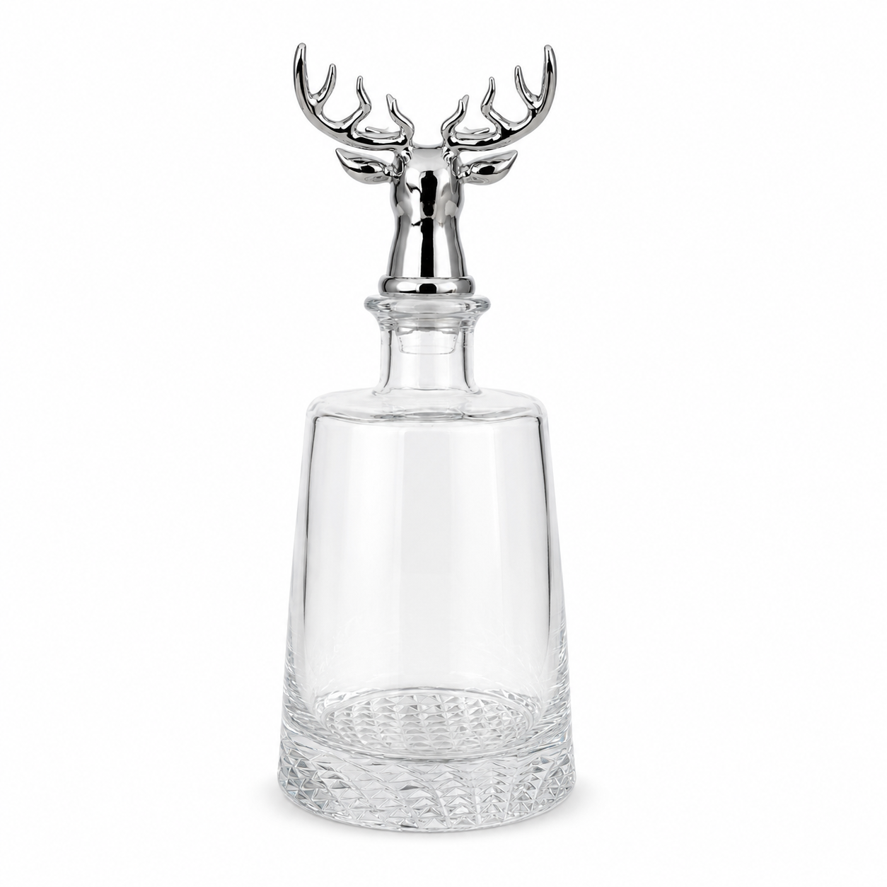 12 Pointed Stag Round Glass Decanter With Chrome Stopper