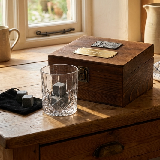 Shooting Scene Tumbler and Whiskey Stone Set In Wooden Gift Box
