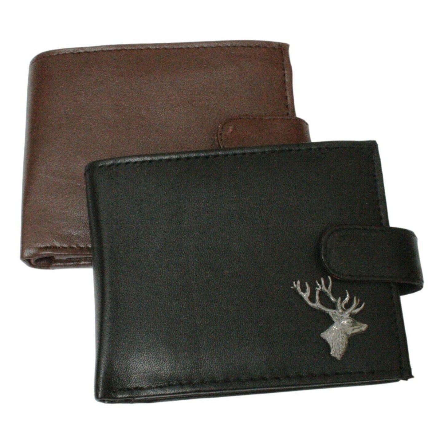 Stag Head Leather Wallet In Black Or Brown