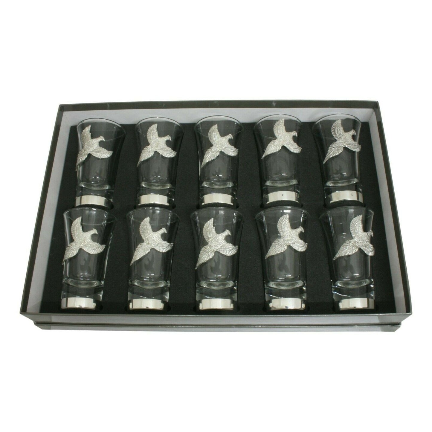 Pheasant 1-10 Numbered Shot Glasses Cups Shooting Presentation Box