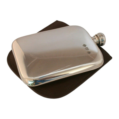 English Pewter Hip Flask In Leather Sleeve
